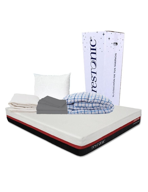 Colchón Restonic Lather confort medio+ Almohada+ Protector +Edredón y Sábanas