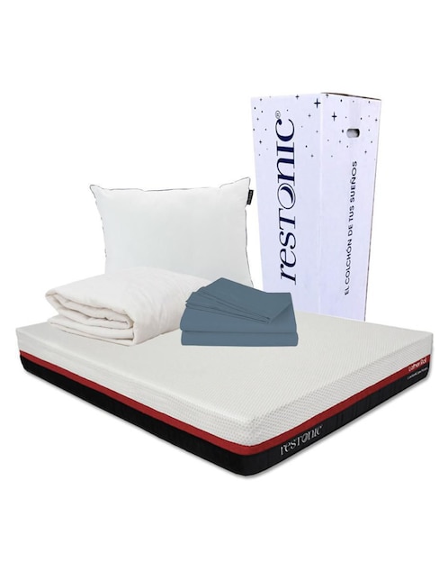 Colchón + almohada, protector y sabanas Restonic Roll confort firme