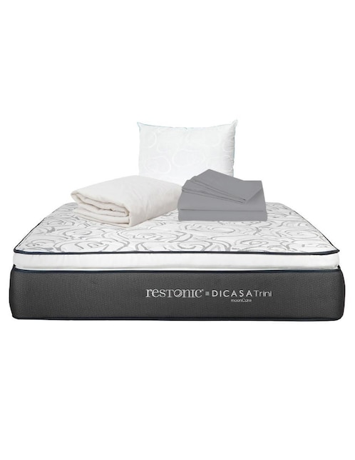 Colchón + protector + sábanas y almohada Restonic Trini confort medio