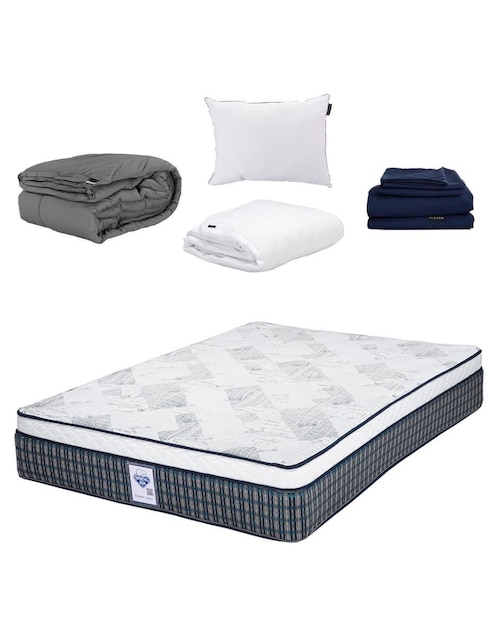 Colchón Spring Air Cardona confort medio + almohada + protector + sábanas + edredón