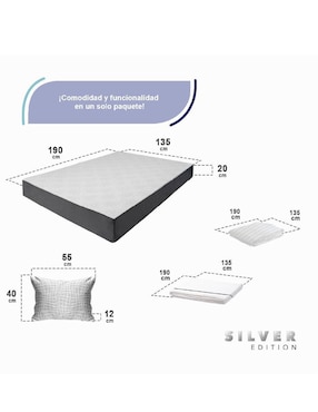 Colchón en caja Silver Edition protector, sábana y almohada