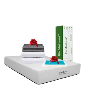 Colchón Bio Mattress Cool Gel + Almohada + Sábanas + Protector De Colchón Confort Medio